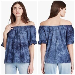 Knox Rose Blue Eyelet Flutter Sleeve Top Shirt Off Shoulder Blouse Size XXL